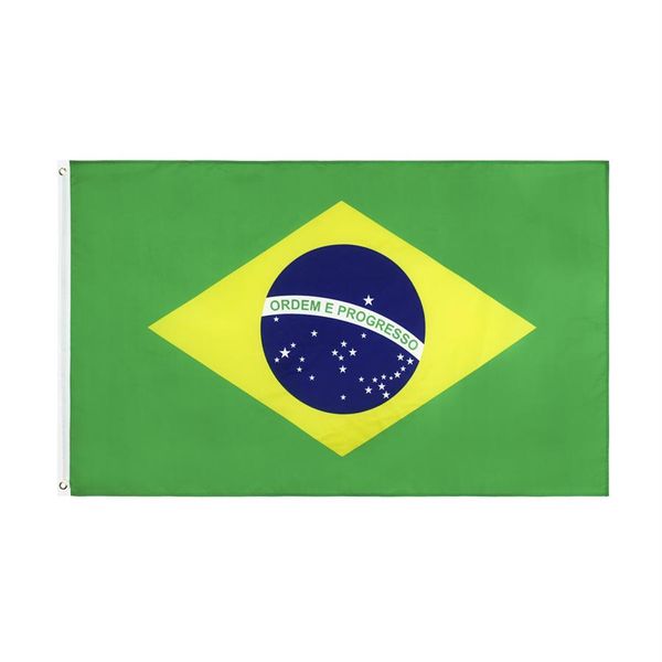 Brasilien-Nationalflagge, Einzelhandel, Direktfabrik, ganzes 90 x 150 cm großes Polyester-Banner für den Innen- und Außenbereich, Leinenkopf mit Metall G275I