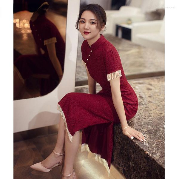 Ethnische Kleidung Chinesisches traditionelles Cheongsam-Kleid Frau Hochzeit Brautkleider Rot Klassisch Toast Frauen Qipao Orientalisch