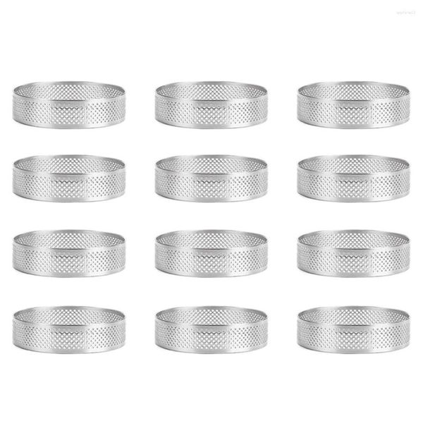 Moldes de cozimento 12 pacotes de aço inoxidável anéis de torta perfurados bolo mousse molde redondo ferramentas 6cm