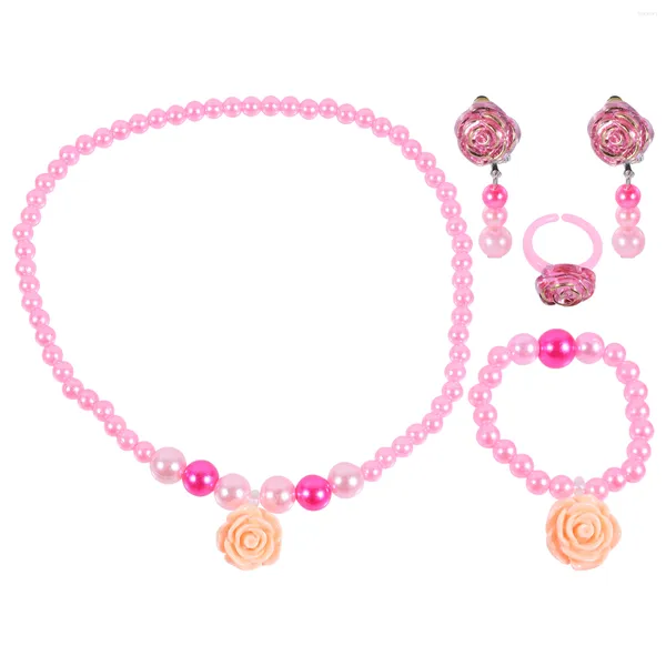 Orecchini di collana set per bambini per bambini auricolare gioielli per bambini regalo perle anelli in stile dolce
