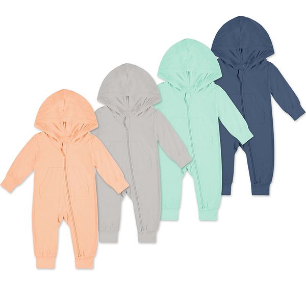 Strampler 018M Bambusfaser Baby Reißverschluss Strampler Hoodie Langarm Baby Junge Mädchen Kleidung Born Onesies Baby Overall Mode Kleidung 230906