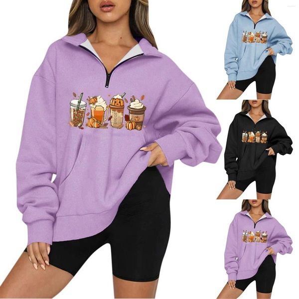 Damenpullover TIS THE SEASON Kürbis-Kaffee-Aufdruck, Reißverschluss-Pullover, Damen-Winter-Sweatshirts, 1-Mädchen-Thanksgiving-Sweatshirt