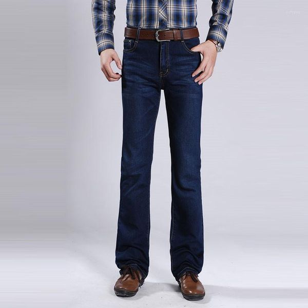 Jeans da uomo Pantaloni denim micro svasati coreano blu scuro Altre taglie 27-36