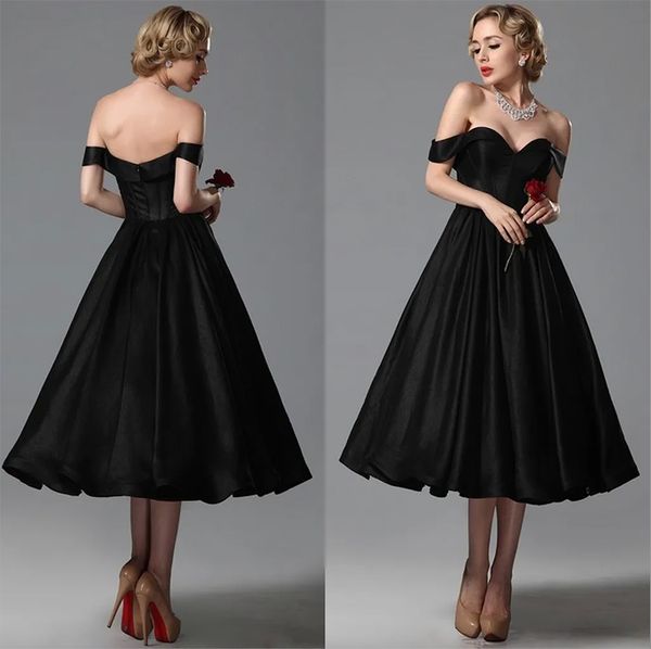 Vestidos de casamento preto vintage uma linha querida fora do ombro chá comprimento vestidos de noiva feitos sob encomenda para noivas vestido de festa formal