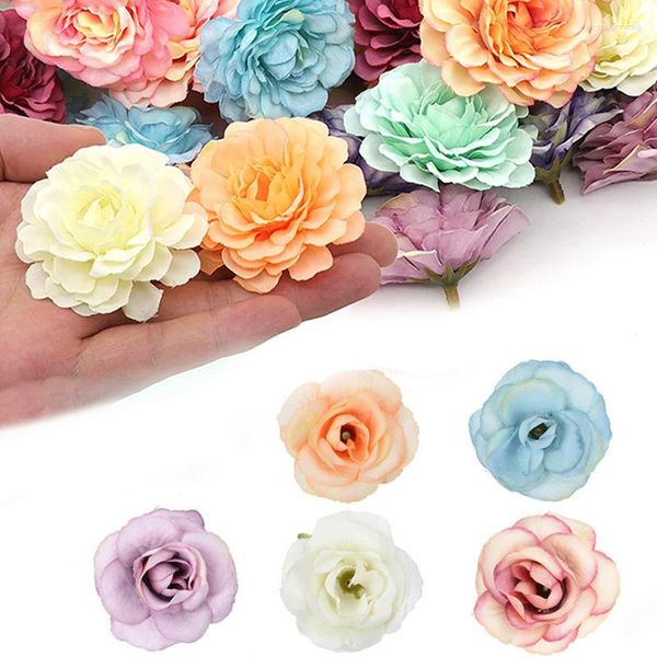 Fiori decorativi 50 pezzi di fiori artificiali per scrapbooking, simulazione floreale, ghirlanda fai-da-te, testa di rosa in seta, decorazioni per matrimoni