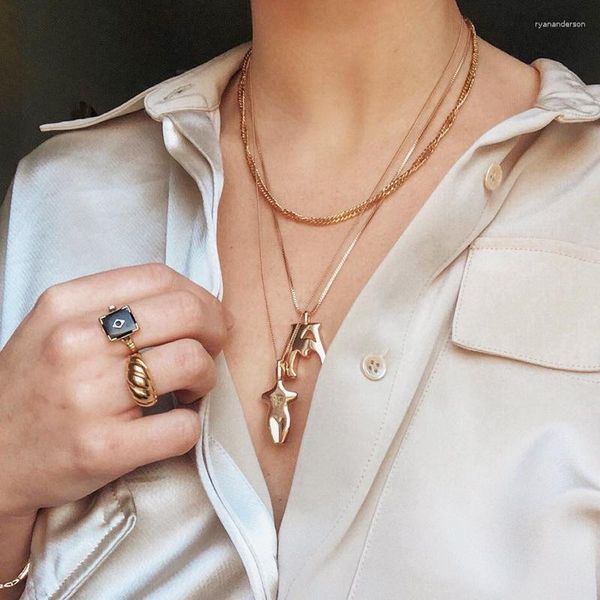 Colares de pingente banhado a ouro liga 26 letras maiúsculas colar de comprimento médio para homens e mulheres corrente grossa moda charme jóias