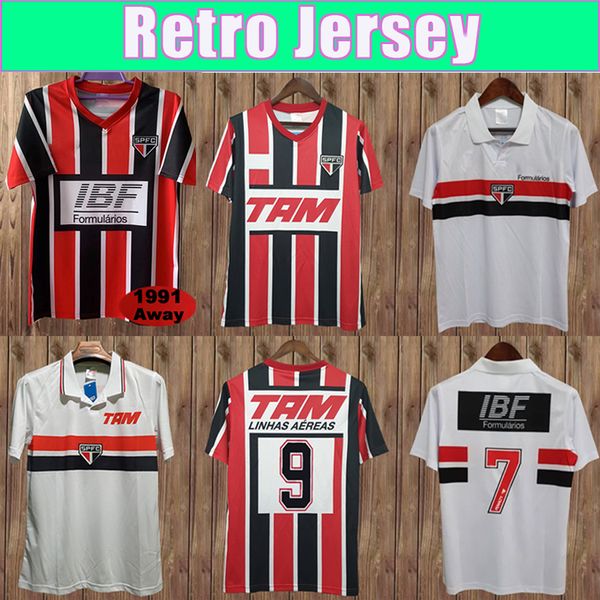 91 92 93 São Paulo Mens Soccer Jerseys ELIVELTON ANILTON Home Branco Away Red Retro Football Shirt