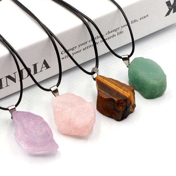 Colares pingentes Raw Mineral Pedras Naturais Colar Irregular Ametistas Roxo Rosa Cristal Quartzo Mulheres Reiki Cura Jóias