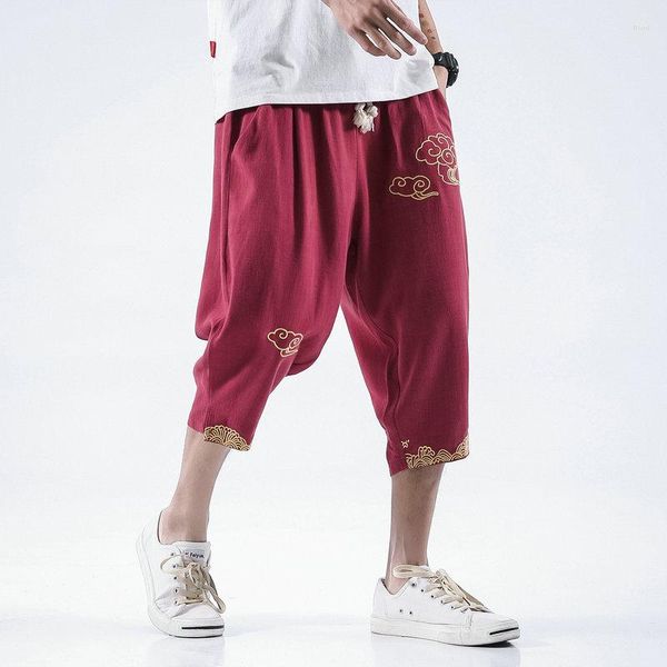 Pantaloni da uomo Streetwear 2023 Uomini di Estate Pantaloni Della Tuta di Cotone di Lino Ricamo Allentato Harem Jogger Casual Pantaloni di Fitness Più Il Formato 5XL