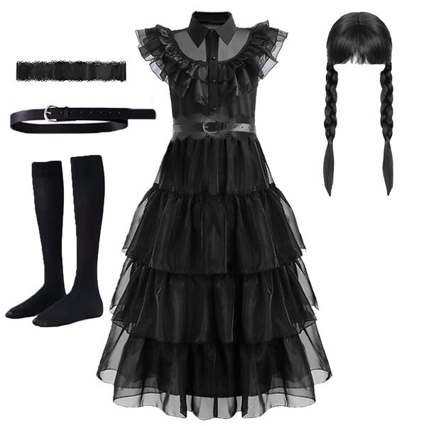 Besondere Anlässe Mädchen Black Wednesday Addams Kostüm Teenager Geburtstag Party Cosplay Halloween Merlina Karneval Kinder Prinzessin Kleider Outfits 230906