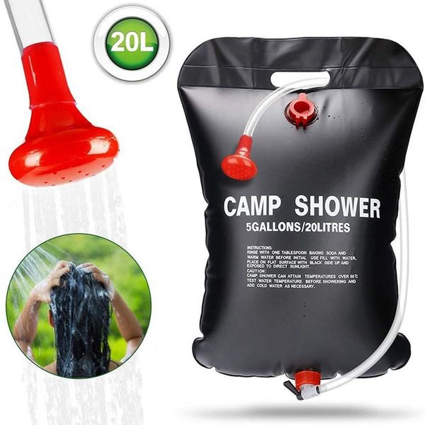 Outdoor-Gadgets Wasserbeutel 20L Camping Wandern Solar-Duschbeutel Heizung Klettern Trinkschlauch Umschaltbarer Kopf 230906