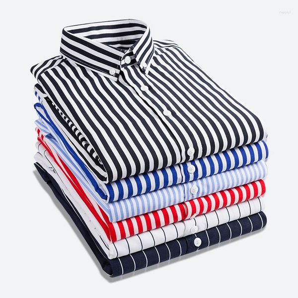 Camicie eleganti da uomo Camicia a righe primavera-estate Tinta unita Manica lunga Slim Coreano abbottonatura Marchio maschile Bussiness Causale Top