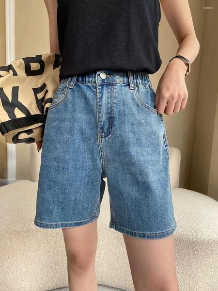 Damenjeans, klassische 5-Wege-Jeans mit geradem Rohr, Basic, voll elastisch, hohe Taille, lockere Denim-Shorts zum Abnehmen, Sommermode