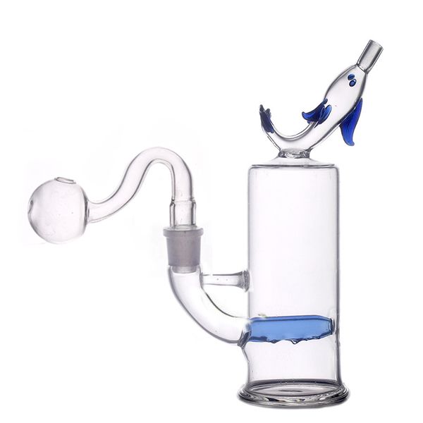 1 PCS 14mm Feminino Hookahs Vidro Bong Dab Oil Rig Water Bongs Toro Showerhead Perc Dolphin Lip Bubbler Fumar Tubo de Água Reciclador Ash Catcher Bong com Óleo de Vidro Masculino Bu