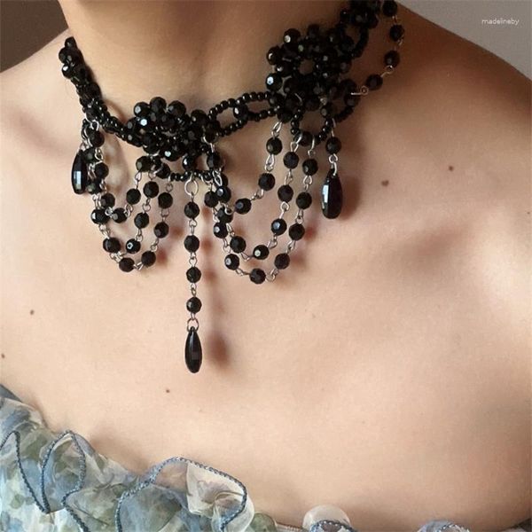 Ketten Halskette Schwarz Handgemacht Perlen Damen Acrylmaterial Wassertropfen Blütenblätter Metallkette Unregelmäßige Modellierung Kleidung Passende Requisiten