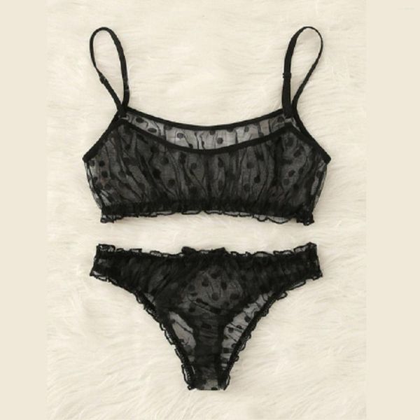 Indumenti da notte da donna Punto d'onda sexy Lingerie divertente Vedere attraverso la biancheria intima a rete Costume erotico Reggiseno e mutandine comodi Ropa De Mujer