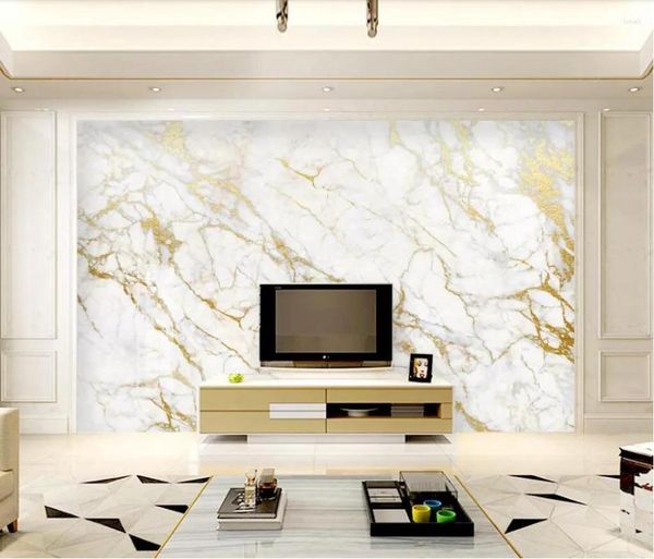 Wallpapers CJSIR personalizado papel de parede mural ouro seda jazz branco mármore papéis de parede decoração para sala de estar papel de parede