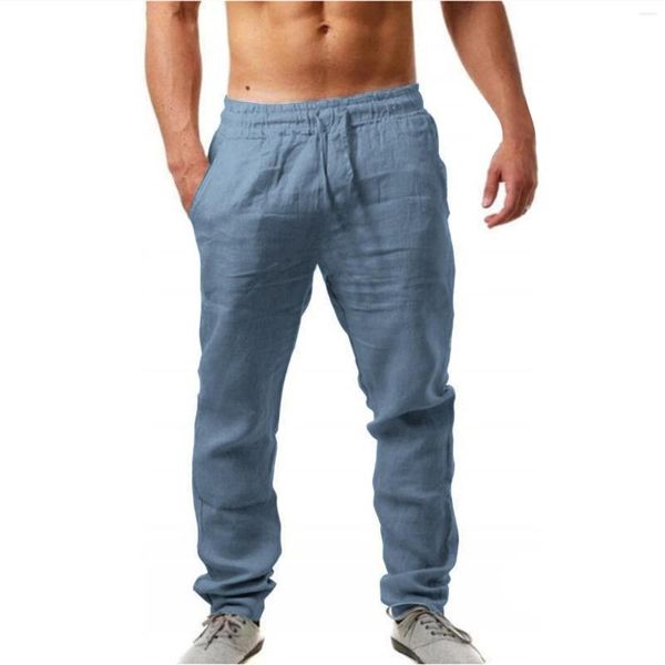 Männer Hosen Baggy Einfarbig Hosen Atmungsaktive Baumwolle Leinen Casual Elastische Taille Lose Männliche Streetwear