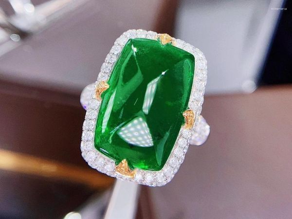 Кольца кластера HJY GUILD Изумрудное кольцо из чистого золота 18 карат, ювелирные изделия, натуральный зеленый цвет, 12,78 карата, драгоценные камни, бриллианты, женские для женщин, изысканные