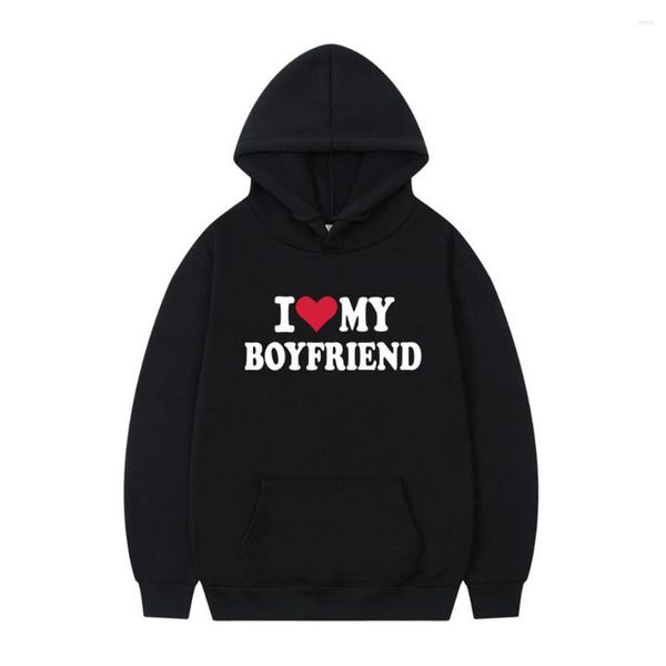 Hoodies masculinos interessantes eu amo o moletom com capuz do meu namorado padrão algodão vestuário de rua o-pescoço roupas de presente de aniversário