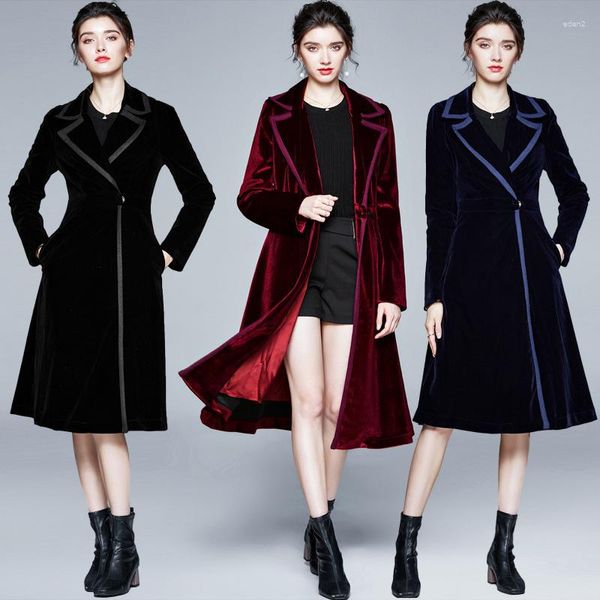 Женские плащи 2023, модное бархатное пальто с плиссировкой, женская длинная ветровка, верхняя одежда, осенне-зимняя тонкая элегантная женская трапециевидная форма
