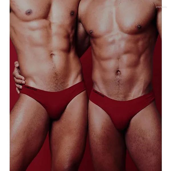 Cuecas masculinas roupa interior sexy nadar briefs vinho praia maiô secagem rápida sem costura maiô verão bolsa almofada swimwear calças triangulares