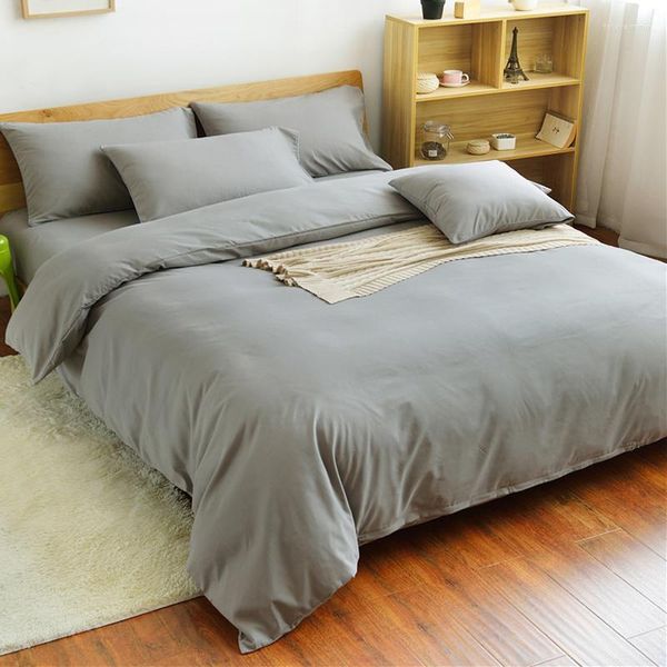 Conjuntos de cama conjunto cinza capa edredão cama sólida folha plana roupas 3/4 pçs linho nordic casa têxtil para único duplo