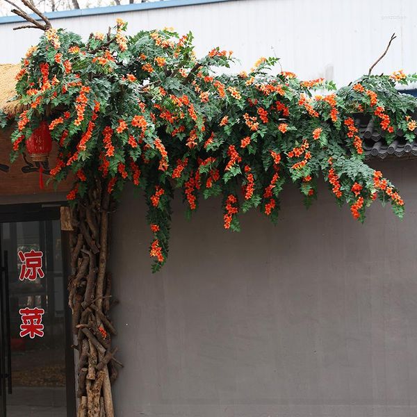 Dekoratif çiçekler yapay lingxiao rattan ağaçları kapalı tavan su boruları yeşil bitkiler dolaşma ve koruyucu dekorasyon