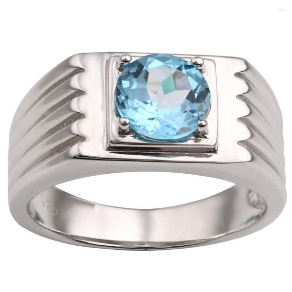Anéis de cluster 925 prata azul topázio anel para homens 8mm 2ct gemstone dezembro aniversário presente r516btn