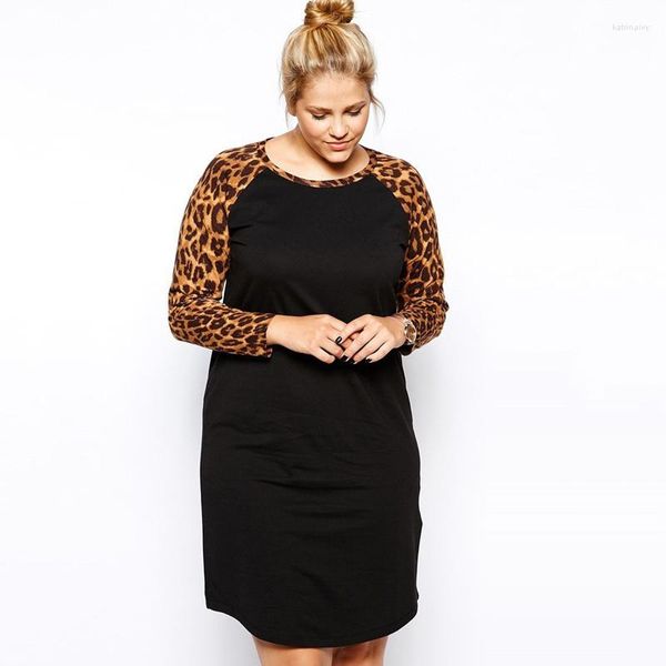 Plus Größe Kleider Sommer Frühling Casual Leopard Kleid Frauen Langarm T-shirt T Weibliche Große Lose Tunika 6XL 7XL 8XL