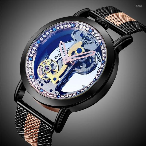 Armbanduhren Luxus Tourbillon Uhren Männer Goldene Automatische Mechanische Mode Transparent Mesh Band Herren 2023