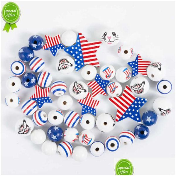 Handwerkswerkzeuge 10 Stück American Independence Day Twine Quaste Holzperlenschnur Holz Charm Runde Perlen Spacer DIY für Schmuckherstellung Drop Dh7Nx