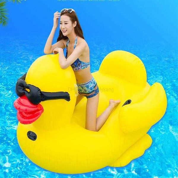 Colchão inflável de pato amarelo de 220cm, piscina flutuante, barco de ilha, tamanhos grandes, flutuadores de cisne, formato aniaml, cama de água beach335v