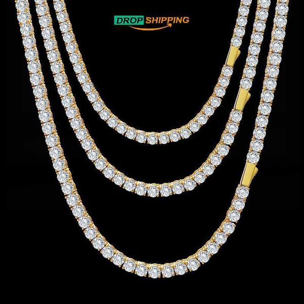 Trasporto di goccia 3mm vendita calda ghiacciato argento sterling 925 Vvs d colore Moissanite cluster collana a catena da tennis Mchjh