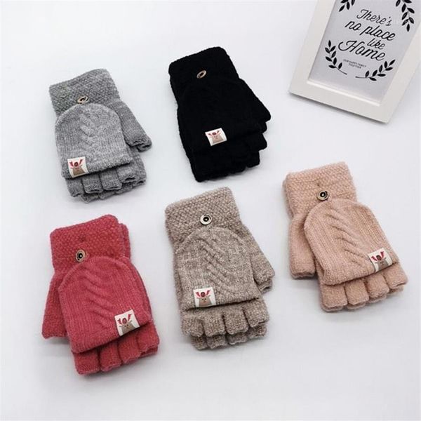 Fünf Finger Handschuhe 1 Paar Mode Kinder Kinder Männer Frauen Winter Warm Halten Süße Gestrickte Cabrio Flip Top Fingerlose Fäustlinge 2945