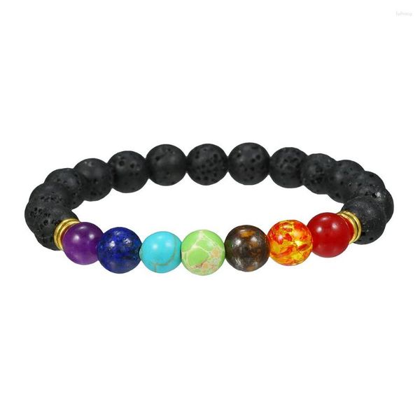 Charme Armbänder Natürliche Lava Stein Perlen Heilung Balance Chakra Armband Für Frauen Lapis Tigerauge Buddha Gebet Yoga Schmuck