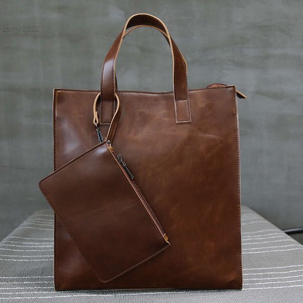 Totes vinatge bolsa de ombro masculina de couro, grande capacidade, bolsa de mão fashion, maleta de negócios, bolsa de ombro mensageiro