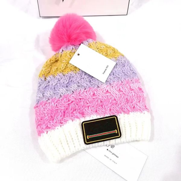 berretto per bambini bambino Berretti per cappelli lavorati a maglia ragazzi Cappello per ragazze Cappelli per bambini Fasion Autunno e inverno Volpe Palla di pelo Cappello caldo unisex con teschio