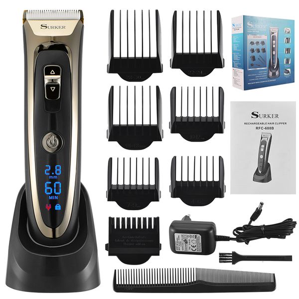 Barbeador elétrico profissional digital aparador de cabelo recarregável clipper masculino sem fio corte de cabelo ajustável lâmina cerâmica homem barbeador 230906