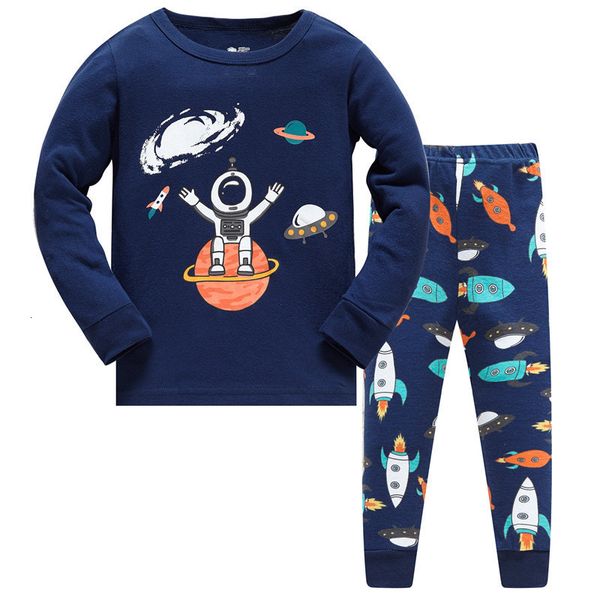 Pyjamas Springankunft 3 8t Space Rocket Nachtwäsche Herbst Winter Baby Pyjama Kinder Mode -Outfits Heimkleidung Set 2 PCs Anzüge 230906