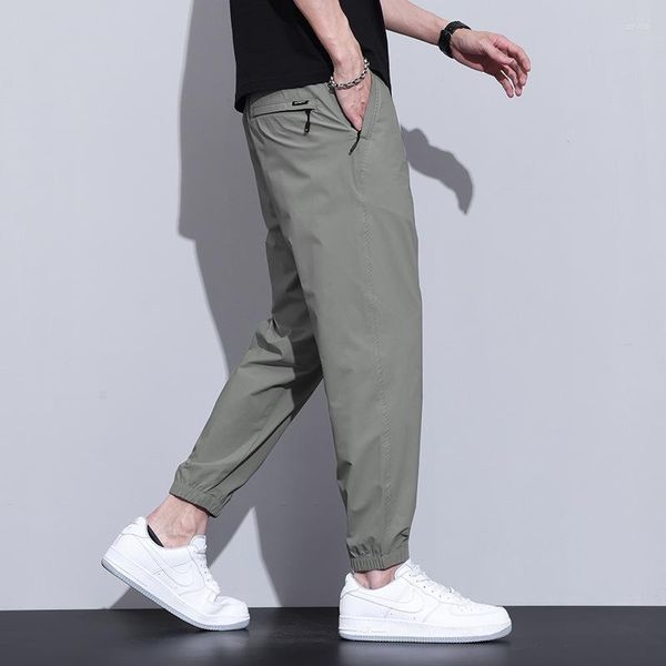 Pantaloni da uomo Seta di ghiaccio Aria condizionata Uomo Allentato Quick Dry Sport estivi Nove punti Fascio piede Casual Modello 2023