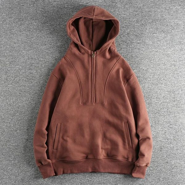 Erkek Hoodies 2023 Peluş ve Kalınlaştırılmış Yarım Açık Yakalı Kapüşonlu Kazak Sonbahar Kış Sıcak Şık 447