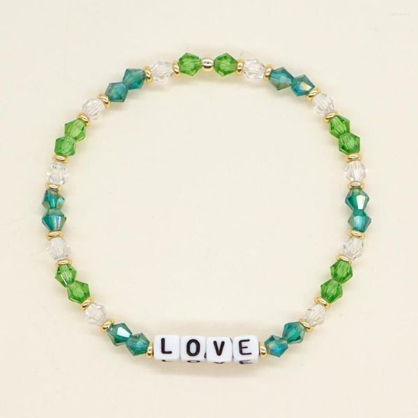 Strand yastyt pulseira de carta de amor cristal verde frisado pulseiras elásticas para mulheres joias da moda verão praia joias