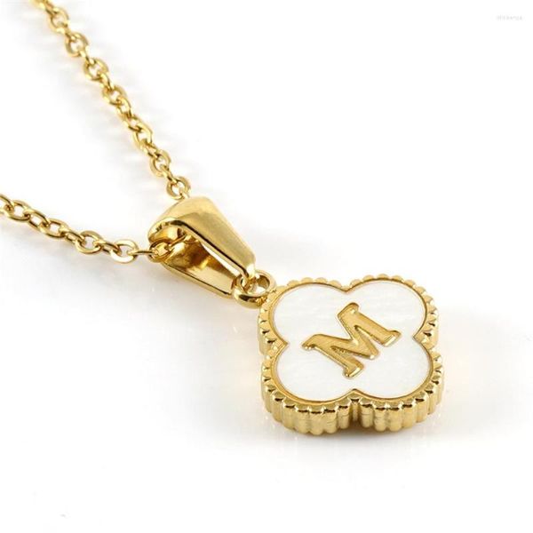 Colares Pingente Simples Trevo Nome Inicial Colar Para Mulheres Aço Inoxidável Bijoux Alfabeto Letra Flor Charme Presente de Aniversário