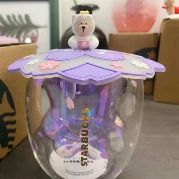 Limited Edition Starbucks Cute Purple Cat Foot Paw Mug mit Untersetzerdeckel und Rührstab, doppelwandige Glaswasserflasche291s