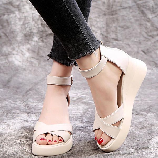 Sandalen Mode Damen Schuhe Frauen Heels Solide Böhmischen Peep Toe Wedges Dicken Boden Flatform Alias Mujer