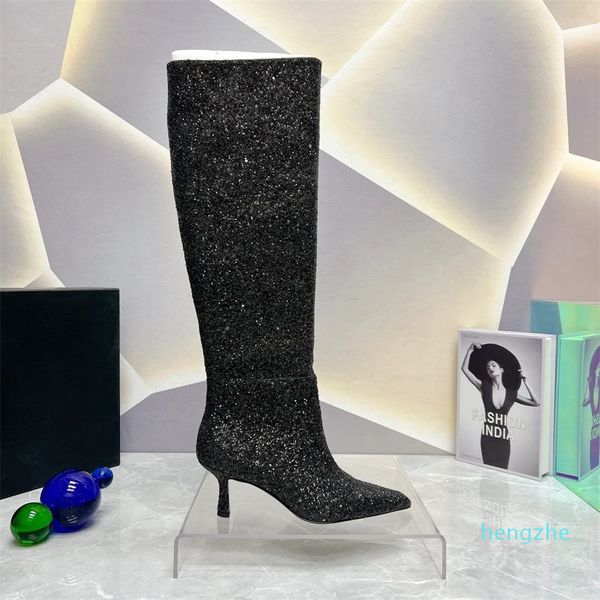 Leder-Kniestiefel, spitze Zehenpartie, Stiletto-Absätze, Stiefeletten, Ledersohle, Damen-Designer-Hochzeits-Abend-Party-Schuhe