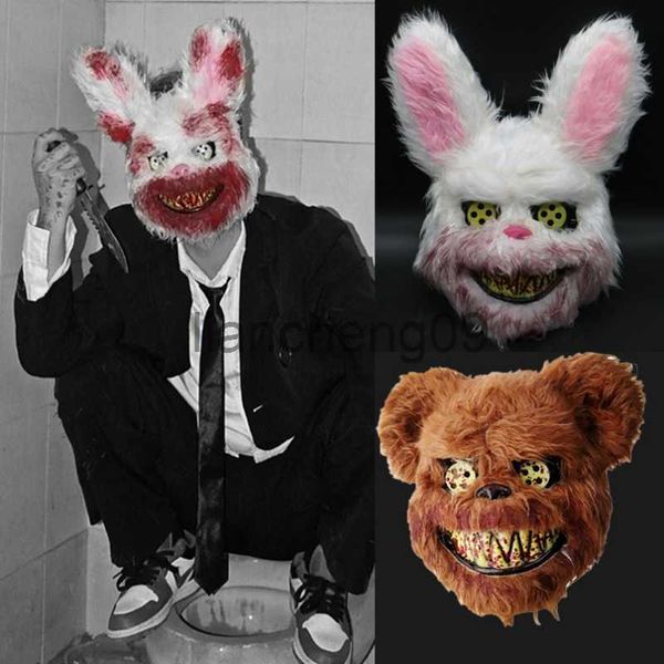 Máscaras de festa Halloween festa sangrenta cabeça capa coelho urso cosplay máscara para mulheres homens chapelaria adereços horror cosplay festa traje acessórios x0907