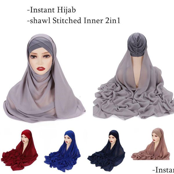 Hijabs Instant-Kopftuch Chiffon-Schal Innenhut genäht Bequeme muslimische Damen-Islam-Unterwäsche 175 x 70 cm 230512 Drop Delivery Fashio Dhbqz