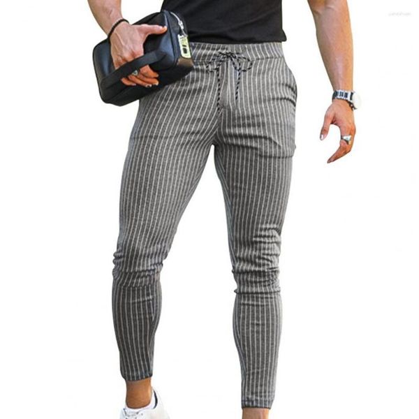 Calças masculinas Homens Slim Fit Suave Respirável Listrado Impressão Lápis Elegante Cintura Ajustável Para Namoro Office Wear Stripe